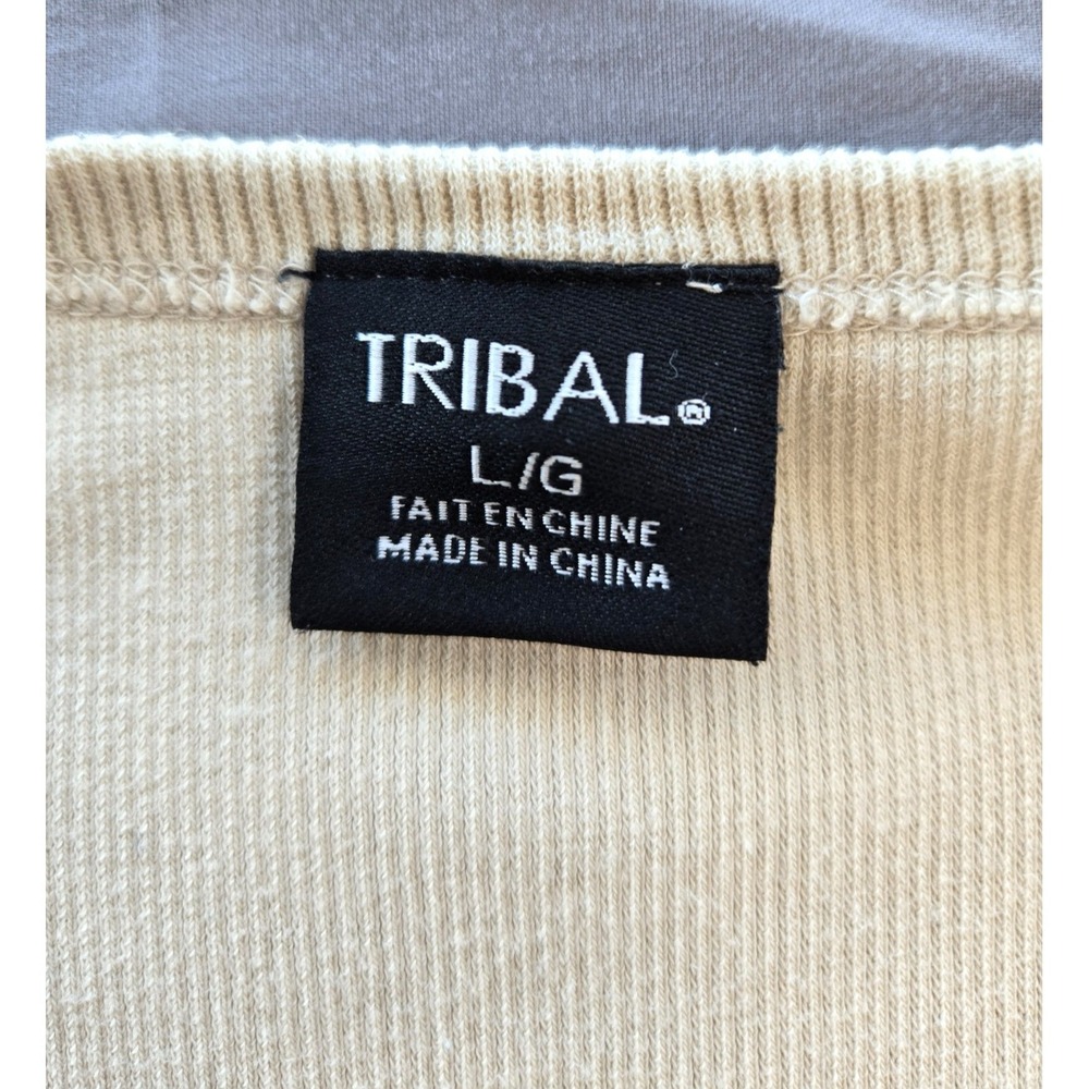 Tribal Lace Tank Top Ribbed Knit Henley Round Neck Pastel Yellow Beige Quiet Lux - Picture 12 of 16